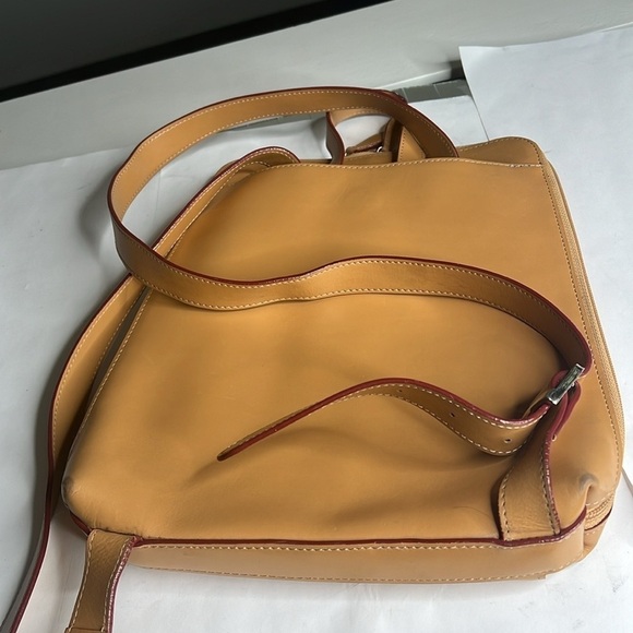 Lodis Tan Smooth Leather Slim Flat Backpack Bag - Picture 13 of 15